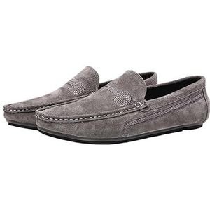 Heren Loafers Kunstleer Stikdetails Suède Vamp Rubberen Zool Platte Hak Comfortabel Lichtgewicht Klassiek Mode Slip On(Grey,46 EU)