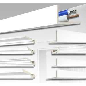 HEXIM Buisafdekstrip 90 x 160 mm kabelgoot wit PU-schuim, buisafdekking kabelbescherming plafond, verwarmingsbuis, bekleding (AB298, 2 meter)