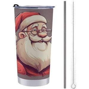 LHDGSJE Kerstman dragen glazen geïsoleerde beker herbruikbare roestvrijstalen mok reizen koffiemok lekvrij grote capaciteit auto beker geïsoleerde waterfles past in auto bekerhouder
