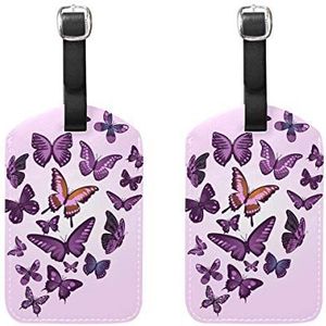 Bagage Labels, Paarse Vlinders en Roze Achtergrond Bagage Bag Tags Reizen Tags Koffer Accessoires 2 Stuks Set