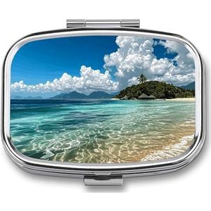 Pillendoos pillenhouder 2 compartimenten metalen pillenorganisator eilandbries schattige draagbare pillenhouder met grote capaciteit pillenhouder voor pillen vitaminen geneeskunde