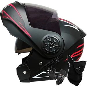 Motorhelm Systeemhelm Modulaire Helm Geïntegreerde Motorhelm Met Dubbel Vizier DOT/ECE-Gecertificeerde Bromfiets-Scooterhelm Voor Volwassenen Dames Heren B,L/59-60CM