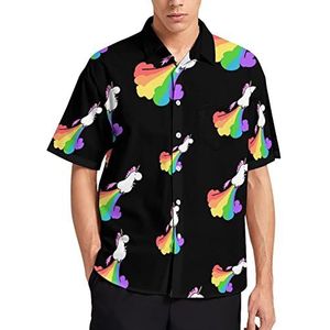 regenboog eenhoorn heren T-shirt korte mouw casual button down zomer strand top met zak