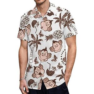 Aap Ananas Vlinder Kokosnoot Heren Hawaiiaanse Shirts Korte Mouw Casual Shirt Button Down Vakantie Strand Shirts 2XL