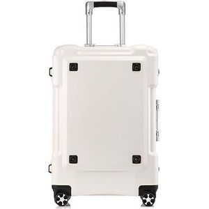 Lichtgewicht Koffer Handbagage Van Harde Schaal Met Aluminium Frame, Geen Koffer Met Ritssluiting, TSA-cijferslot Koffer Bagage (Color : White, Size : 24in)