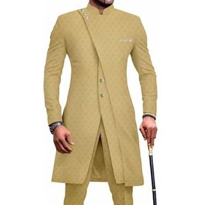 Afrikaans Formeel Pak Voor Heren Tweedelige Set Traditionele Dashiki Overhemd en Broek Outfit Lange Mouw Etnisch Trainingspak (Color : Yellow, Size : XL)
