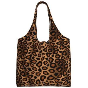 BEEOFICEPENG Schoudertas, grote canvas draagtas draagtas casual handtas herbruikbare boodschappentassen, bruine luipaard dierenprint, zoals afgebeeld, Eén maat