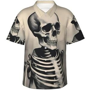 ERSDWRE Interessante skeletprint heren korte mouwen button-down shirts casual zomer strand shirts Hawaiiaanse shirt voor mannen, Zwart, M