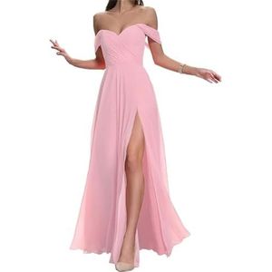 SAMHO QXYMA253 Bruidsmeisjesjurken voor dames, off-shoulder chiffon, liefje, galajurk, formele jurken voor bruiloftsgast, roze, 34