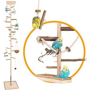 HiFly Medio Kamerhoge vogelklimboom 196-198 cm met natuurlijke houten zitstokken, vogelspeelgoed, vogelschommel. Vogelspeelplaats, vrijvlucht landingsplaats voor parkiet, valkparkiet, enz.