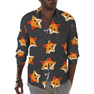 Grappige Fox Star heren revers shirt lange mouwen button down print blouse zomer zak T-shirts tops XL