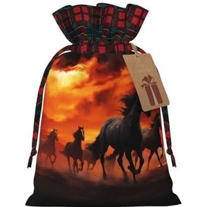 Paarden Rode Gloeiende Wolken Kerst Trekkoord Gift Bag (Medium/Small) Voor Geschenken, Kerstfeest, Vakantie Decoratie.