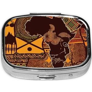 Afrikaanse kaart etnisch patroon print pillendoos vierkant pillendoosje 2 compartimenten kleine metalen medicijnorganisator draagbare reizen pillendoos voor zak portemonnee schattige mini