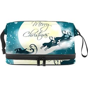 Grote capaciteit reizen cosmetische tas, make-up tas, waterdichte make-up tas organizer, winter sneeuw kerstman rendier kerst, Meerkleurig, 27x15x14 cm/10.6x5.9x5.5 in