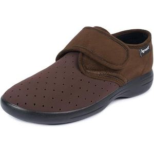 Aerosoft Stretch 10 klittenbandpantoffels voor dames en heren, licht, uitneembaar voetbed, breedte G-H, antislip, bruin, 46 EU Breed