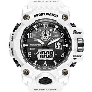KXAITO Mannen Horloges Sport Outdoor Waterdichte Militaire Polshorloge Datum Multi Functie Tactiek LED Alarm Stopwatch, 8045_0_White, L
