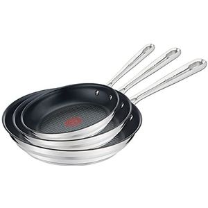 Tefal E011S3, Jamie Oliver Brushed E011S3, Pannenset, 3-Delig, Bestaande Uit Pan 20 cm (E85602), Pan 24 cm (E85604) En Pan 28 cm (E85606), Roestvrij Staal