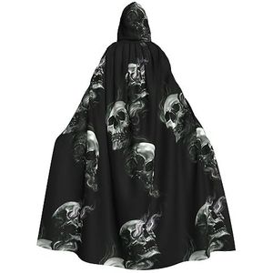 OPSREY zwart en wit schedel gedrukt Volwassen Hooded Poncho Volledige Lengte Mantel Gewaad Party Decoratie Accessoires