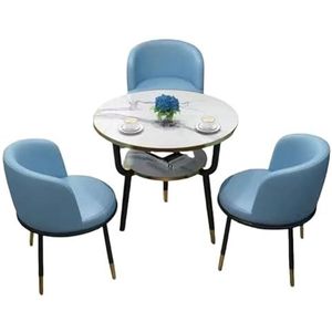 Elaineeu Eenvoudige kleine ronde tafel keuken eettafel set moderne ronde ontbijt bar ronde meubels tafel en stoel set (blauw, 60cm-tafel+2xstoel)