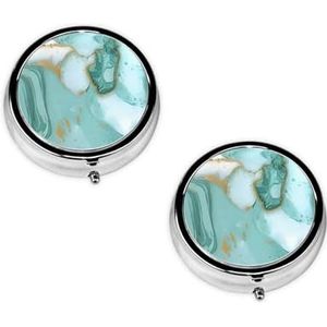 Groen Goud Marmer Leuke Kleine Ronde Pillendoos - 3 Compartiment Reizen Pil Case, Gepersonaliseerde Draagbare Geneeskunde Organizer voor Portemonnee & Pocket