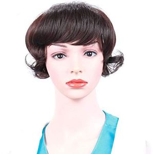 Korte Fringe Stuk Menselijk Haar Clip in Wiglet Naadloze Topper Vervanging Wavy DONKERBRUIN