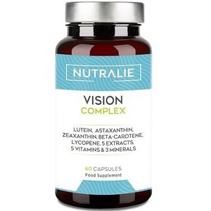 Visiecomplex Luteïne + Zeaxanthine + Astaxanthine - Vitamin C E en A - Voor Ogen - Complex 18 Ingrediënten met Zink Selenium Koper Lycopeno + Thiamine Riboflavine - 60 Capsules Nutralie