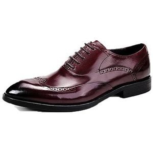 Heren Oxford Schoenen, Britse Stijl Heren Brogue Gesneden Ronde Kop Voorkant Vetersluiting Zakelijke Grote Maat Formele Lederen Schoenen (Color : Wine red, Size : 44 EU)