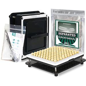 WANANFU Capsule vulmachine maat 1 Bundel met 200 stuks gescheiden vegetarische lege capsules maat 1, inclusief gedetailleerde instructies, lepel en schroevendraaier