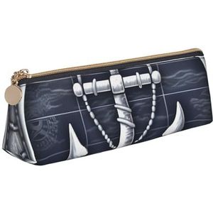 NTVOWPZO Lederen etui Grote Capaciteit Potlood Pouch Anker Patroon op Schip Potlood Tas Pouch Met Rits Pen Houder voor Vrouwen