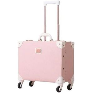 Reiskoffer op wielen Set Retro 18 inch trolleybagagetas Dames handbagage handtas reistas (Color : Pink, Size : 18 inch)