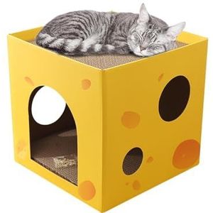 Kartonnen doos kattenbed | Vierkant opvouwbaar huis voor binnen katten krabben, kattenspeelhuis binnen, meubelbeschermer Samuliy