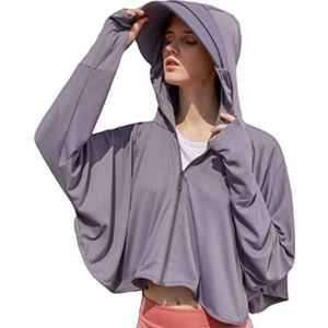 Zonnebeschermende jas voor dames, volledige ritssluiting, UPF 50+, UV-zonbescherming, kleding, lichtgewicht, lange mouwen, hoodie, zonneshirt, Donkergrijs, one size