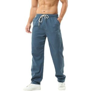 HOEREV Heren Ademende Comfort Linnenbroek - Stylish en Ontspannen Casual Broek voor Dagelijkse Gebruik,Blauw,S