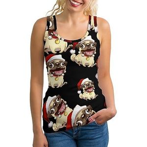 Kerst Mopshond Mode Tank Top voor Vrouwen Gym Sport T-shirts Mouwloos Slank Yoga Blouse Tee XL