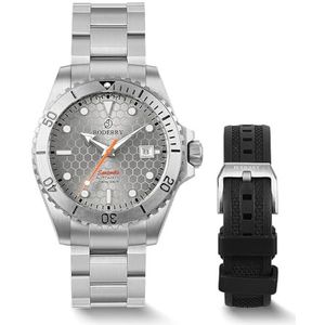 BODERRY Automatisch duikhorloge voor heren - Japans uurwerk, titanium horloge/armband, saffierkristal, 200 m waterdicht, Zwitserse Super-LumiNova, geschroefde kroon, Grijs