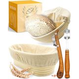 KRUSTENZAUBER Gaarmand voor het bakken van brood + bakkersmessen, set van 2 x fermentatiemandjes en 2 x deegmessen, broodbakaccessoires, broodbakvorm, zuurdeeg startset, deegsnijder, gistingsfolie