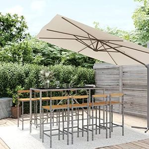 CBLDF 9 Stuk Tuin Bar Set Grijs Poly Rotan & Massief Hout Acacia