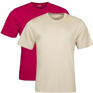 Spairs Heren effen bamboe T-shirts - 2 stuks, ronde hals, zacht, ademend, labelloos, korte mouwen, bamboe en katoenmix, vele kleuren, maten S, M, L, XL, XXL, Bessen/Havermout, XL