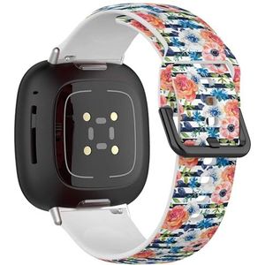 Zachte sportband compatibel met Fitbit Sense/Sense 2 / Versa 4 / Versa 3 (roze oranje wit blauwe bloemen), siliconen armband, accessoire