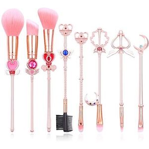 Bswefty Hot Sailor Moon Cosmetische Make-up Borstels Set 8 stks Gereedschap Kit Oogvoering Shader Foundation Poeder Natural-Synthetisch Roze Haar (Handvat Kleur: Rose Gold 8 stuks)