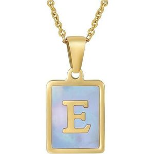 Dames blauwe schelp 26 Engelse letter ketting roestvrij staal 18K natuurlijke roze schelp hanger sleutelbeen ketting sieraden(Color:Blue-e_18K)