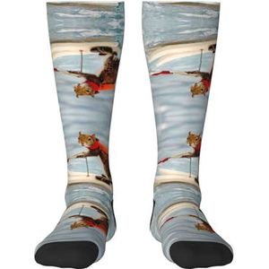 Waterskiën vos eekhoorn volwassen grappige 3d sokken crew sokken nieuwigheid sokken gag geschenken, zachte gezellige sokken., 2 Zwart-2, Eén Maat