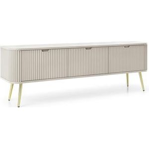 DomoHome ZOVA RTV-kast, tv-lowboard met geribbelde fronten, metalen poten, 3 deuren, moderne tv-kast voor woonkamer, metalen poten, goud, 168/57/39 cm, kleur: kasjmier beige