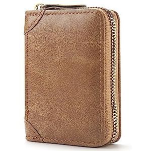 FACATH Kaartenetui met muntvak - creditcardhouder van leer met veel ruimte voor maximaal 20 kaarten - portemonnee voor dames en heren met RFID-NFC-bescherming, Kaki, Small, Minimalistisch
