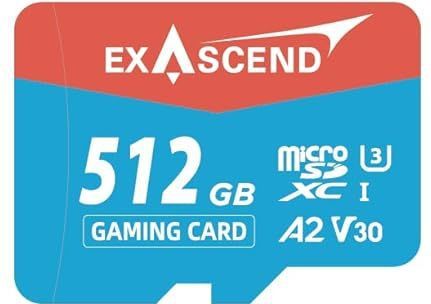Exascend MicroSD-kaart UHS-I 1 TB / 512 GB, U3, V30, A2, tot 175 MB/s, ideaal voor Nintendo Switch en andere gameconsoles (512 GB)