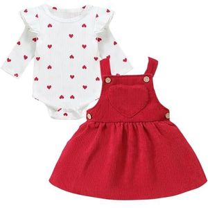Babymeisjeskleding Pasgeboren Babykleding Schattige Babykleding Liefde Lange Mouw Ruche Romper + Baby-overalljurk Babymeisje Cadeau Babymeisje Outfitset 6-9 Maanden