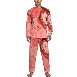 Rode Heldere Splash Zachte Heren Pyjama Set Comfortabele Lange Mouw Loungewear Top En Broek Geschenken S