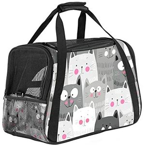 Pet Travel Carrier Bag, Draagbare Pet Bag - Opvouwbare Stoffen Carrier Travel Carrier Bag Doodle Happy Cats Grey