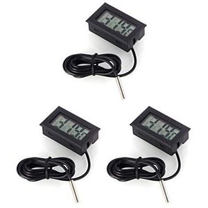 WINGONEER 3 stuks digitale lcd-temperatuurmeter met externe sonde voor koelkast en vriezer aquarium, zwart