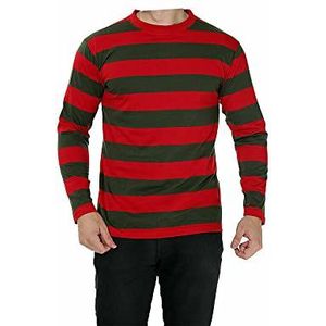 Heren katoen lange mouwen feestkleding rood en zwart gestreepte T-shirts unisex ronde hals zomer trui streep T-shirt, Rode & Groene Streep, L